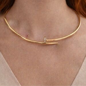 💎LUXURY GOLD PAVE NAIL Necklace Choker Gold Plated, Round Elegant Classy